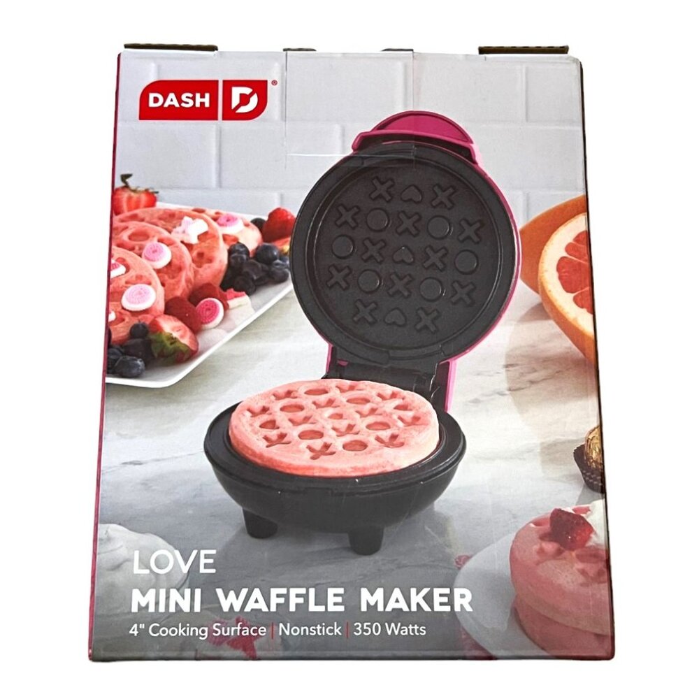 NWOT Dash Love Mini Waffle Maker, Hearts & XO, 4" Nonstick Cooking Surface